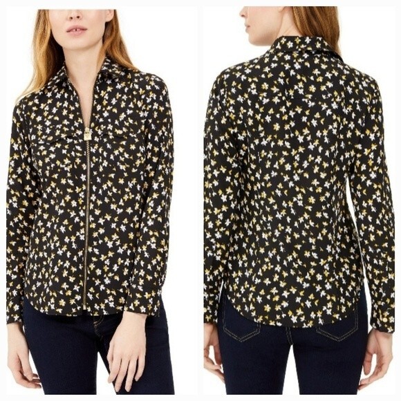 Michael Kors- Mini Monarch Pattern with a Zip Front and Roll Sleeve Size Small - Picture 8 of 10